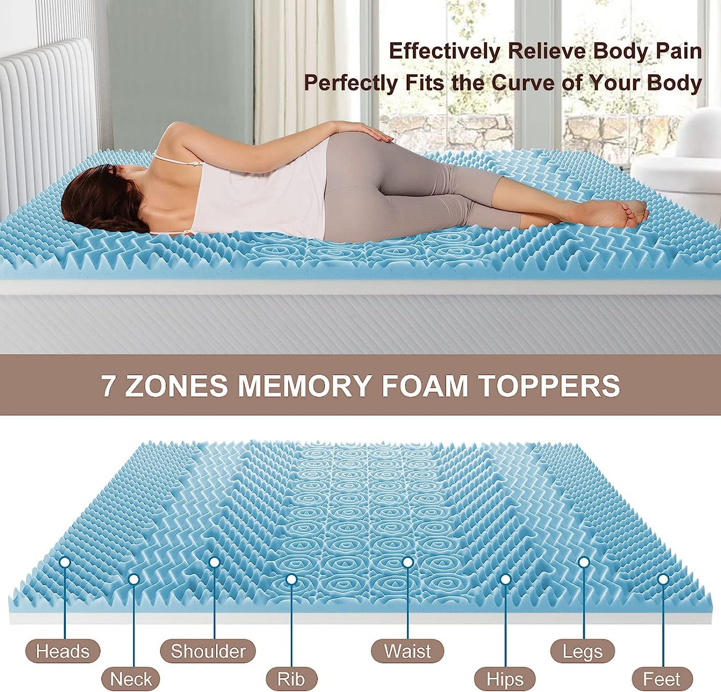 7 Zone Memory Foam Topper Mattress Toppers Cool Gel Pad Mat Medium Firm 8cm Thick