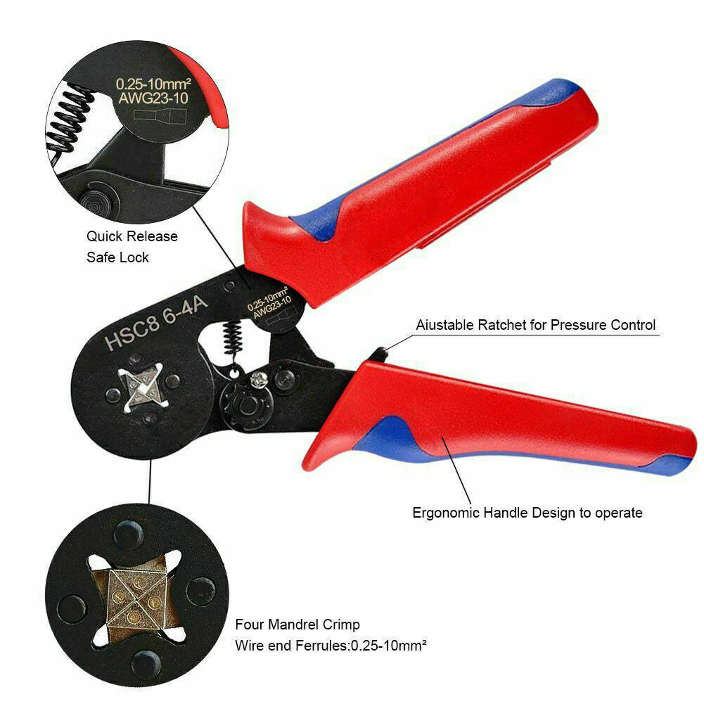 1200 Ferrule Crimper Plier Kit 0.25-10mm²Wire End Terminal Ratchet Crimping Tool