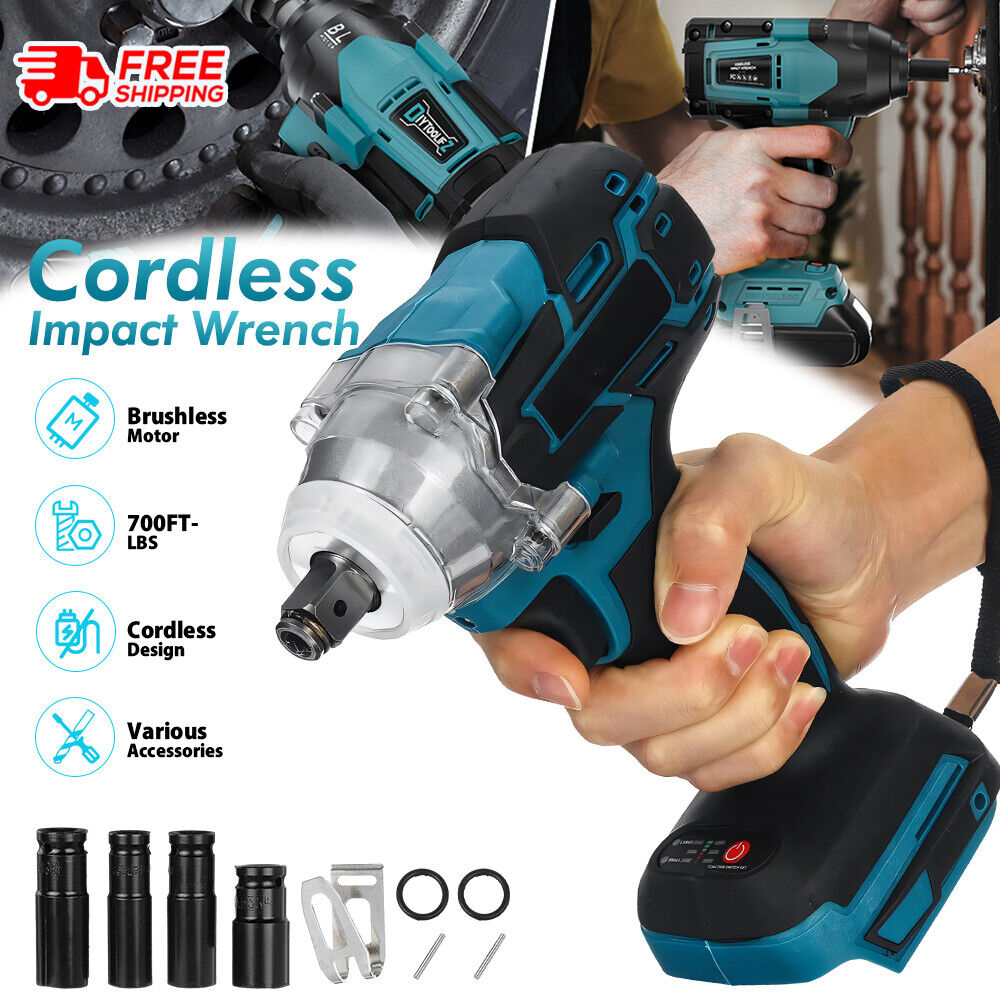 1/2'' Brushless Cordless Impact Wrench Rattle Gun Socket For Makita Battery 18V