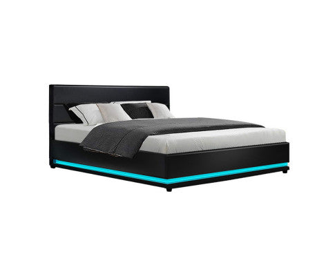 5 x Artiss Bed Frame King Size LED Gas Lift Black LUMI