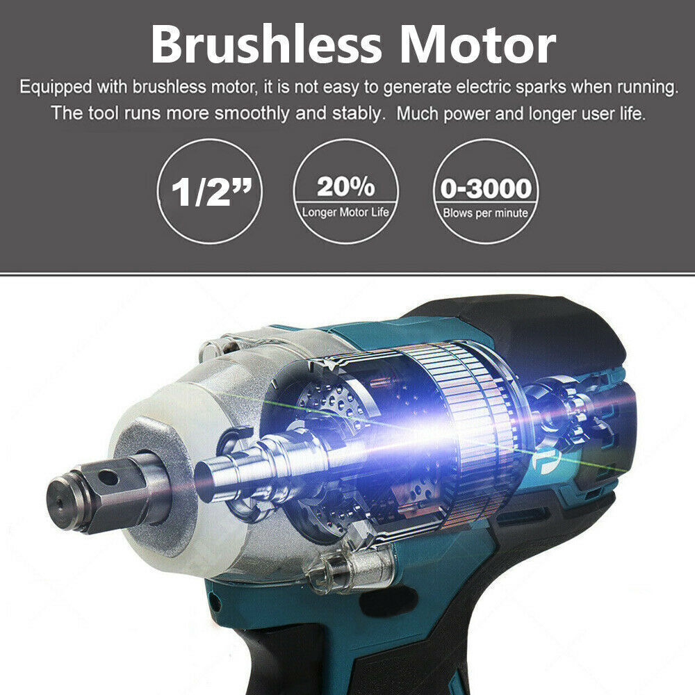1/2'' Brushless Cordless Impact Wrench Rattle Gun Socket For Makita Battery 18V