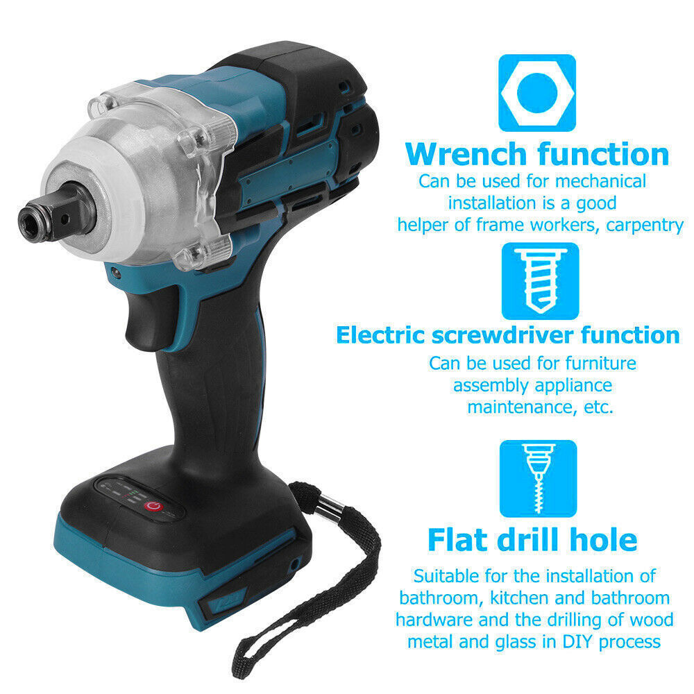 1/2'' Brushless Cordless Impact Wrench Rattle Gun Socket For Makita Battery 18V