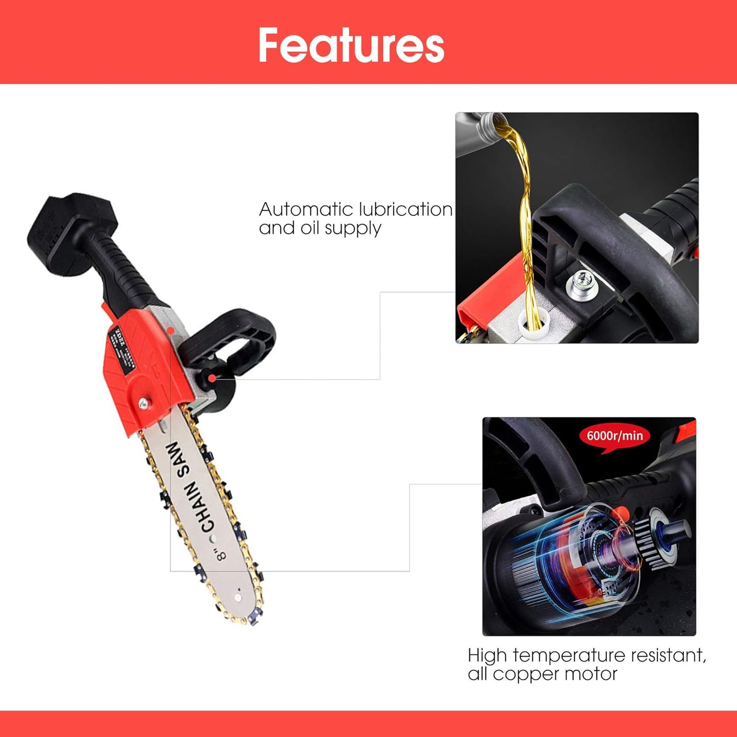 Pruning Shears Chainsaw, for Tree Branch Wood Cutting, 8inch Outdoor Handheld Electric Chain Saw