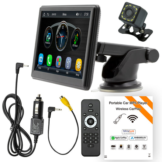 7" Portable Car Radio Player Bluetooth Apple Carplay Android Auto Reverse Camera