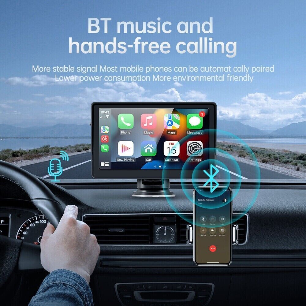 7" Portable Car Radio Player Bluetooth Apple Carplay Android Auto Reverse Camera
