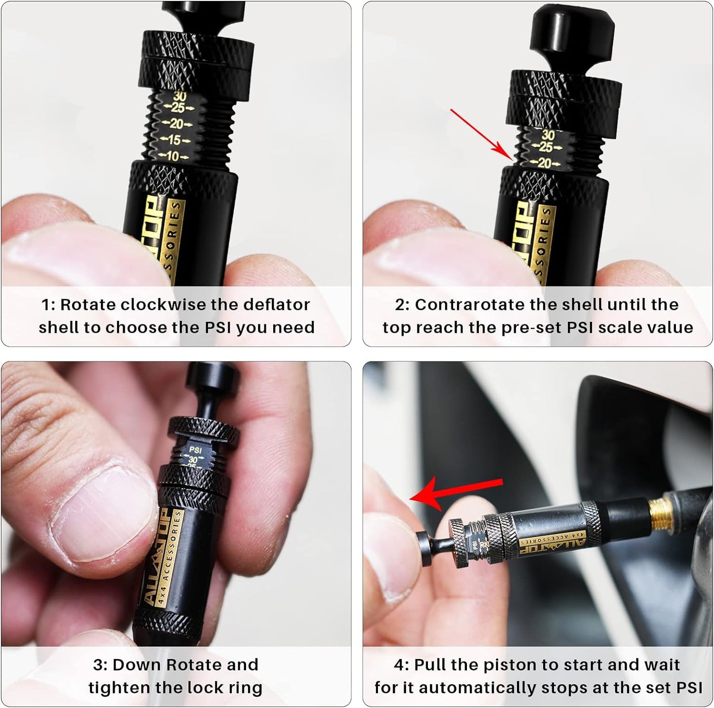 4PCS Tyre Deflators Air Quick Deflator 10~30 PSI Tire Valve Core Tool Portable
