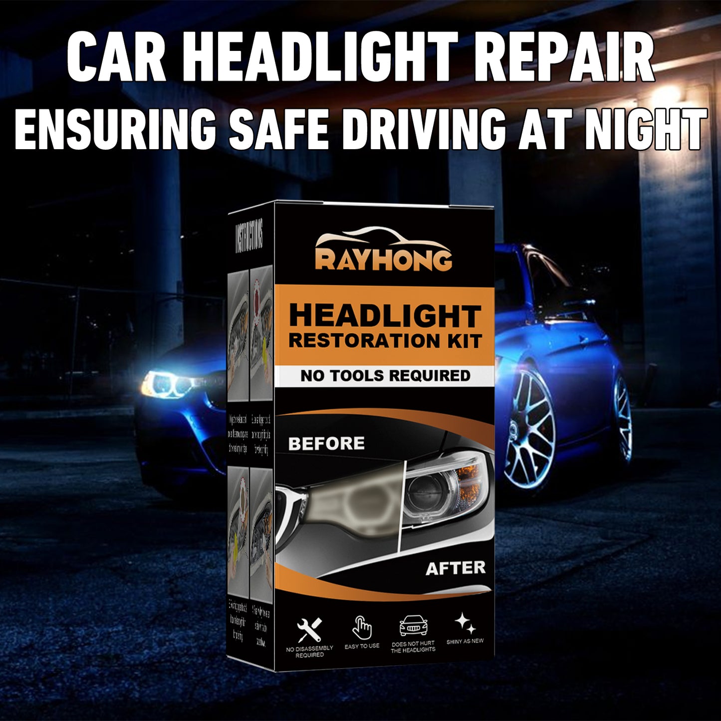 Rayhong Automotive Ceramic Headlight Repair Kit, Repair Scratches Yellow Polishing Headlight Shade Turned New Light