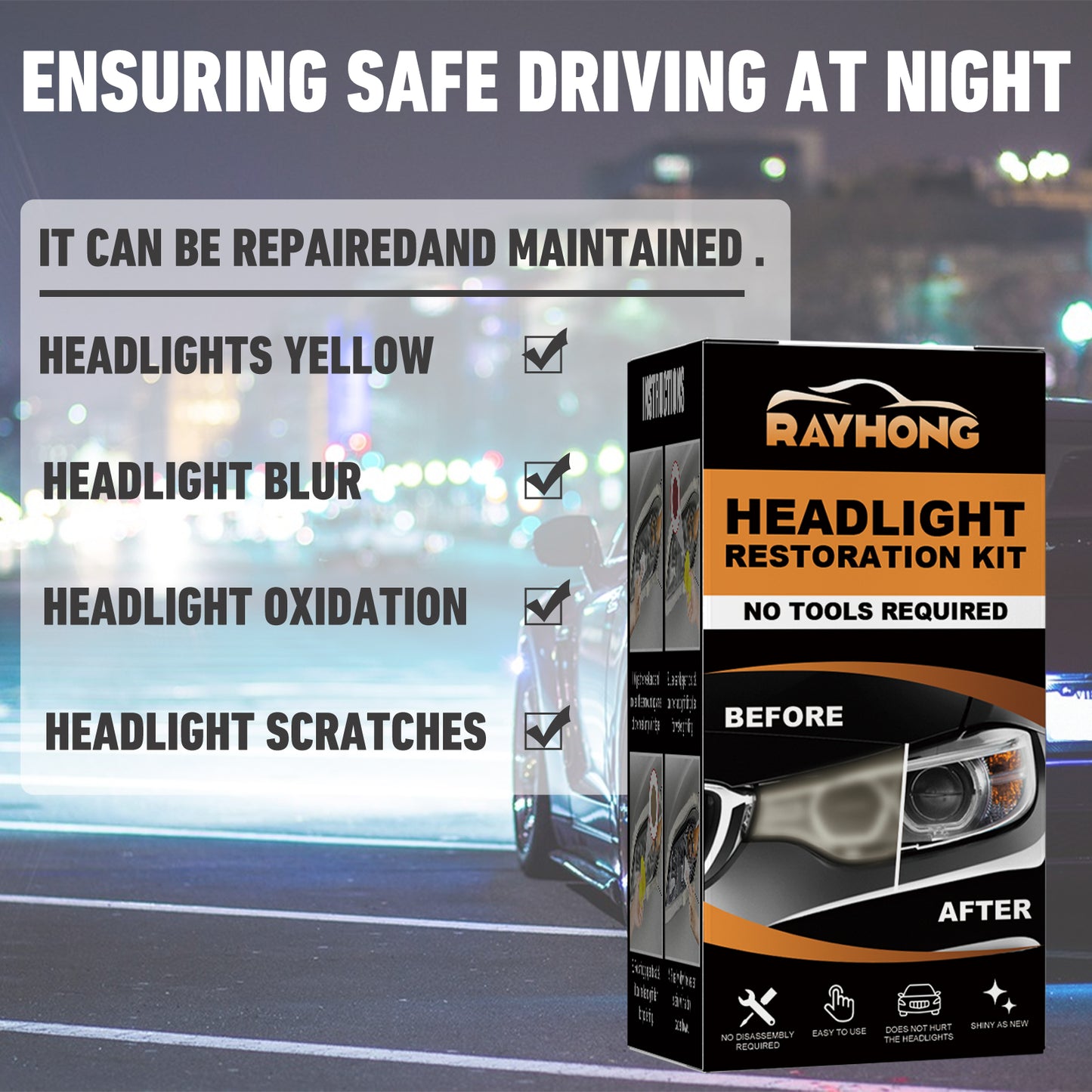 Rayhong Automotive Ceramic Headlight Repair Kit, Repair Scratches Yellow Polishing Headlight Shade Turned New Light