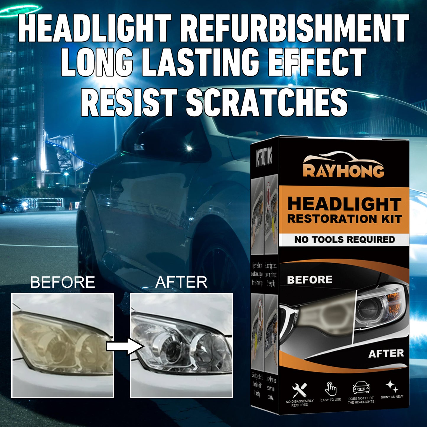 Rayhong Automotive Ceramic Headlight Repair Kit, Repair Scratches Yellow Polishing Headlight Shade Turned New Light