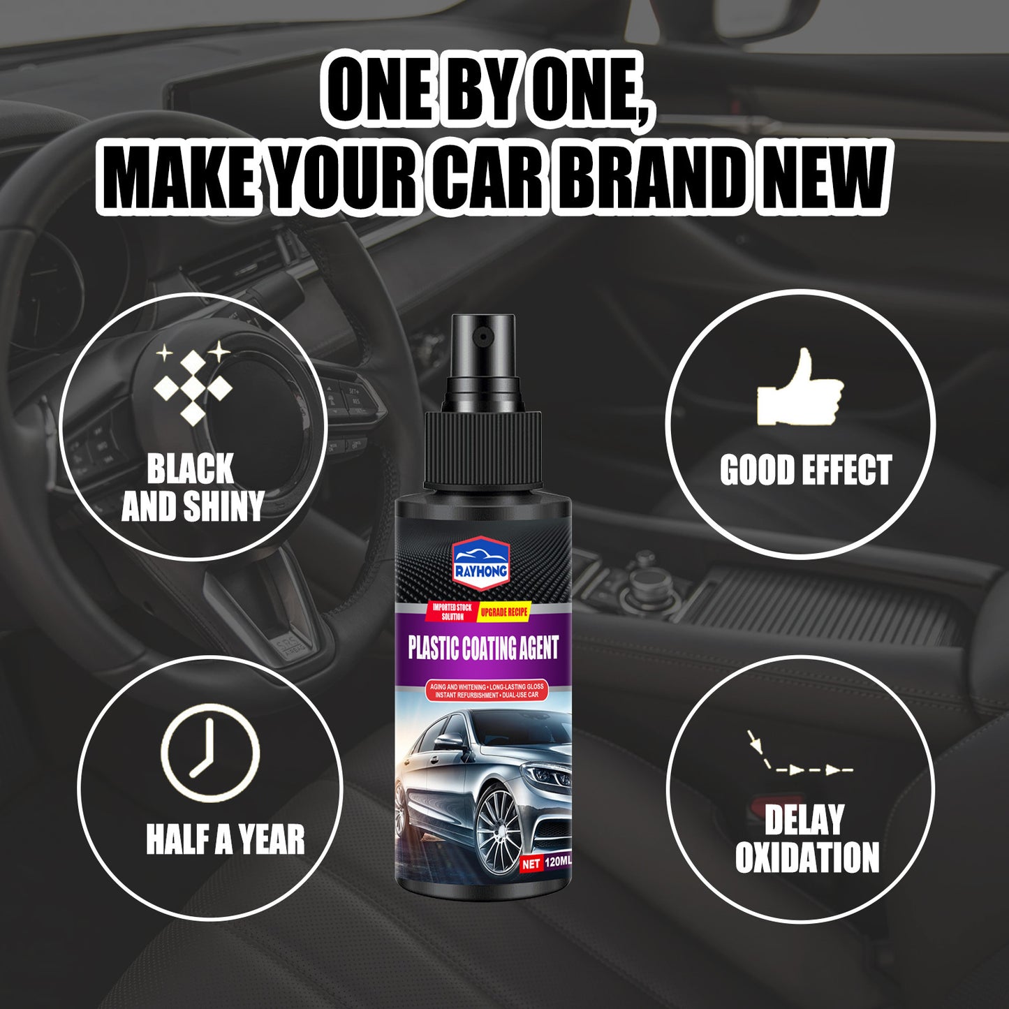 Rayhong Plastic Coating Agent, Car Leather Seat Instrument Panel Dust Refurbishment Polishing Agent