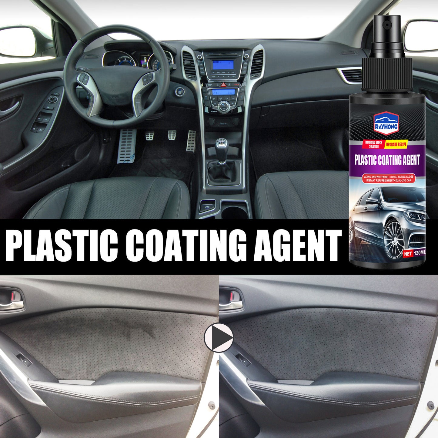 Rayhong Plastic Coating Agent, Car Leather Seat Instrument Panel Dust Refurbishment Polishing Agent