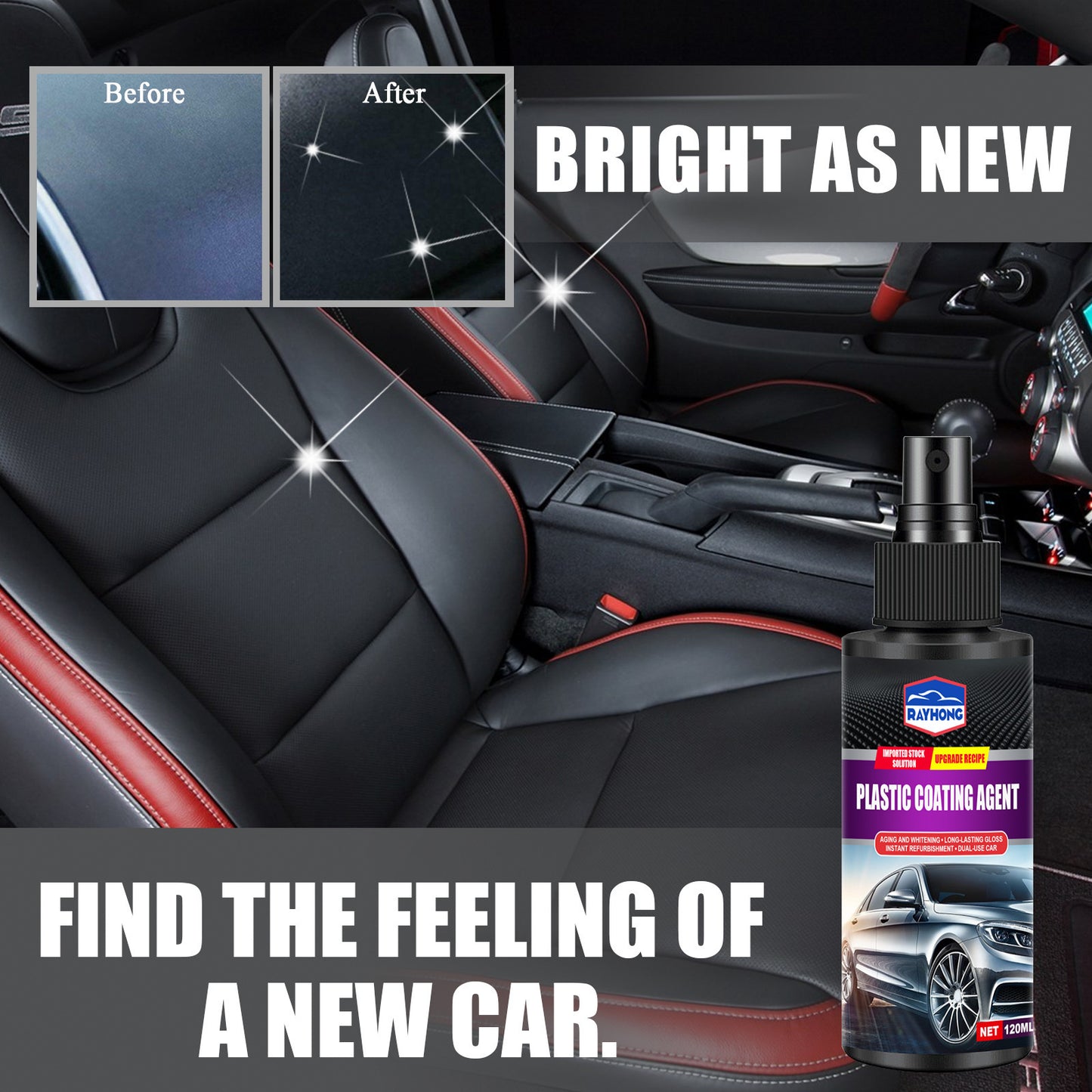Rayhong Plastic Coating Agent, Car Leather Seat Instrument Panel Dust Refurbishment Polishing Agent