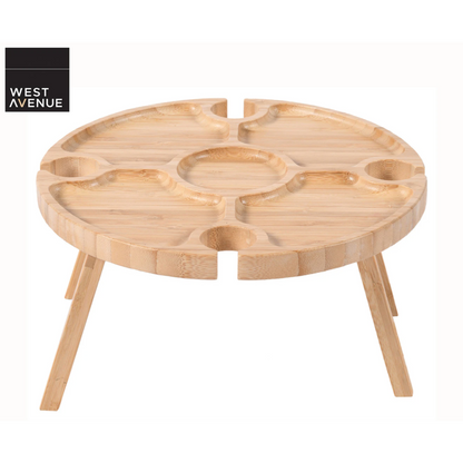 West Avenue Round Folding Picnic Organiser Table - Natural