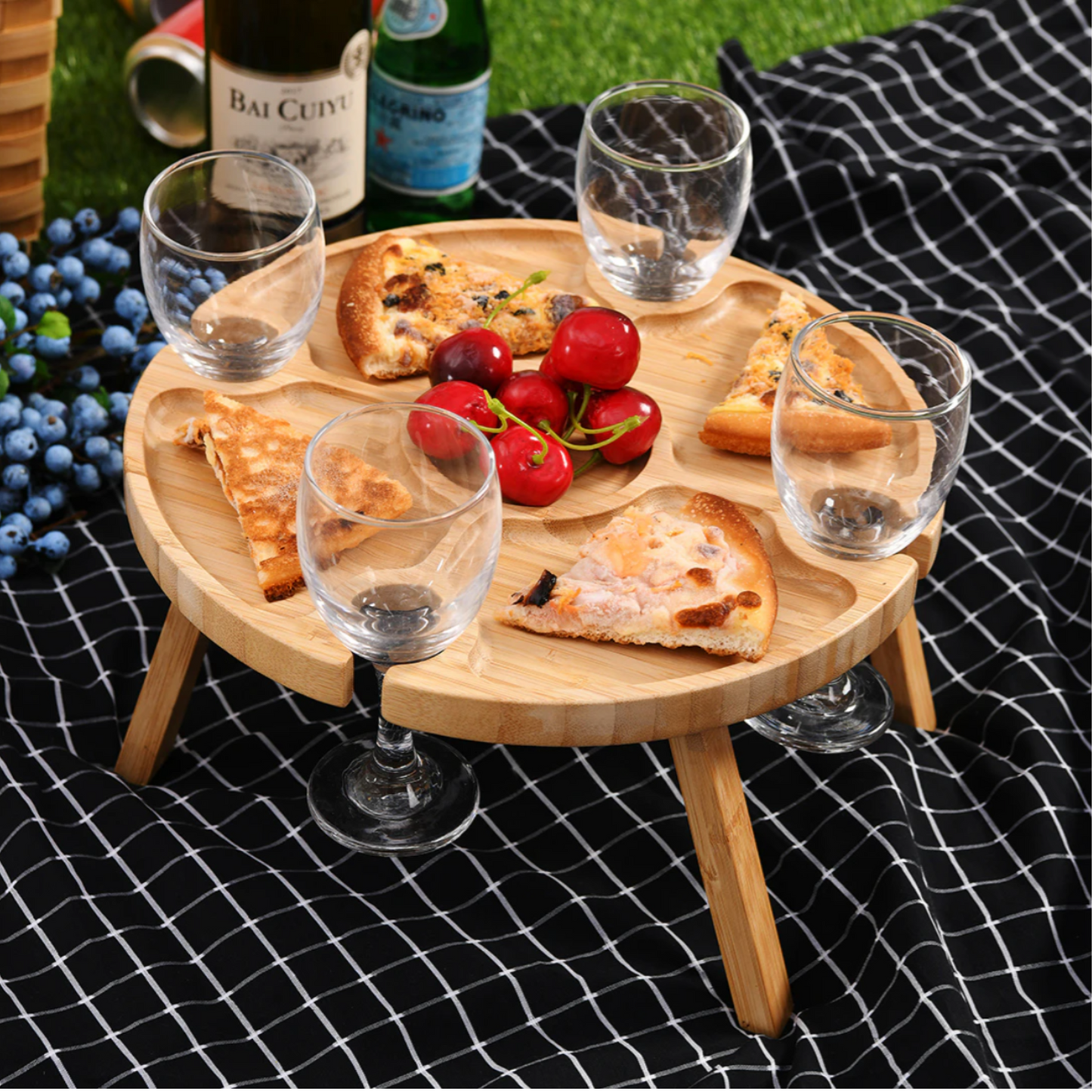 West Avenue Round Folding Picnic Organiser Table - Natural