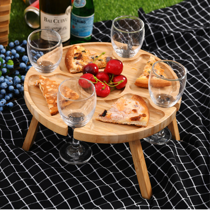 West Avenue Round Folding Picnic Organiser Table - Natural