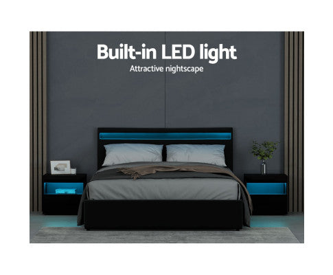 5 x Artiss Bed Frame Queen Size LED Gas Lift Black COLE