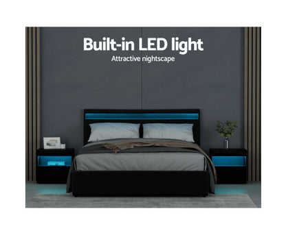 5 x Artiss Bed Frame Queen Size LED Gas Lift Black COLE