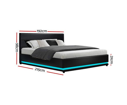 5 x Artiss Bed Frame King Size LED Gas Lift Black LUMI