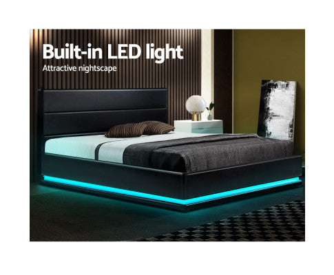 5 x Artiss Bed Frame King Size LED Gas Lift Black LUMI