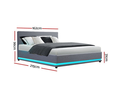 5 x Artiss Bed Frame Queen Size LED Gas Lift Grey LUMI