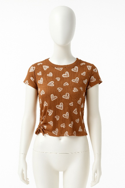 Macchiato Heart Print Asymmetric Cinsh Top