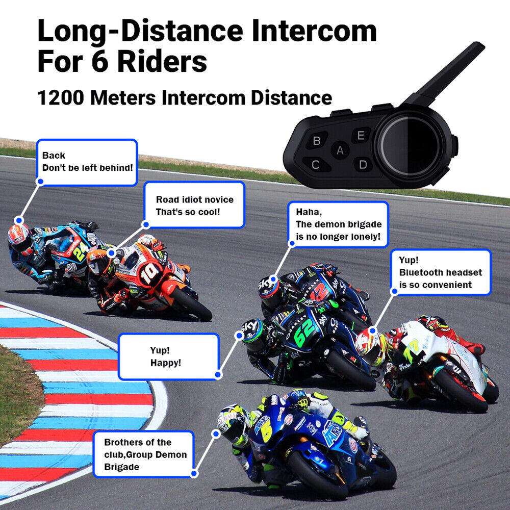 6Riders Intercom Communication Motorcycle Bluetooth Helmet Headset Interphone
