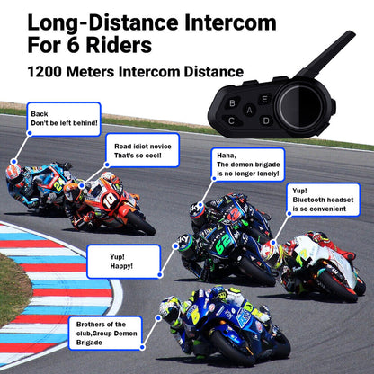 6Riders Intercom Communication Motorcycle Bluetooth Helmet Headset Interphone
