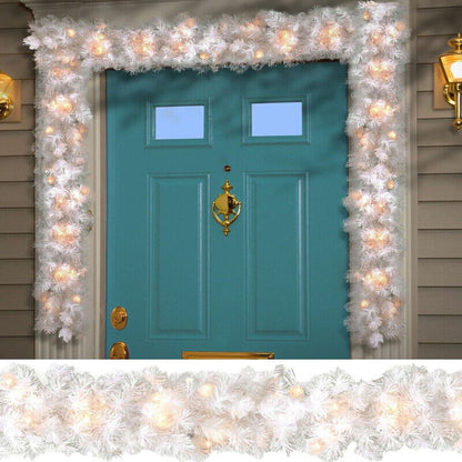 Christmas Garland White With Lights Home Fireplace Stairs Rattan Bushy Wreath