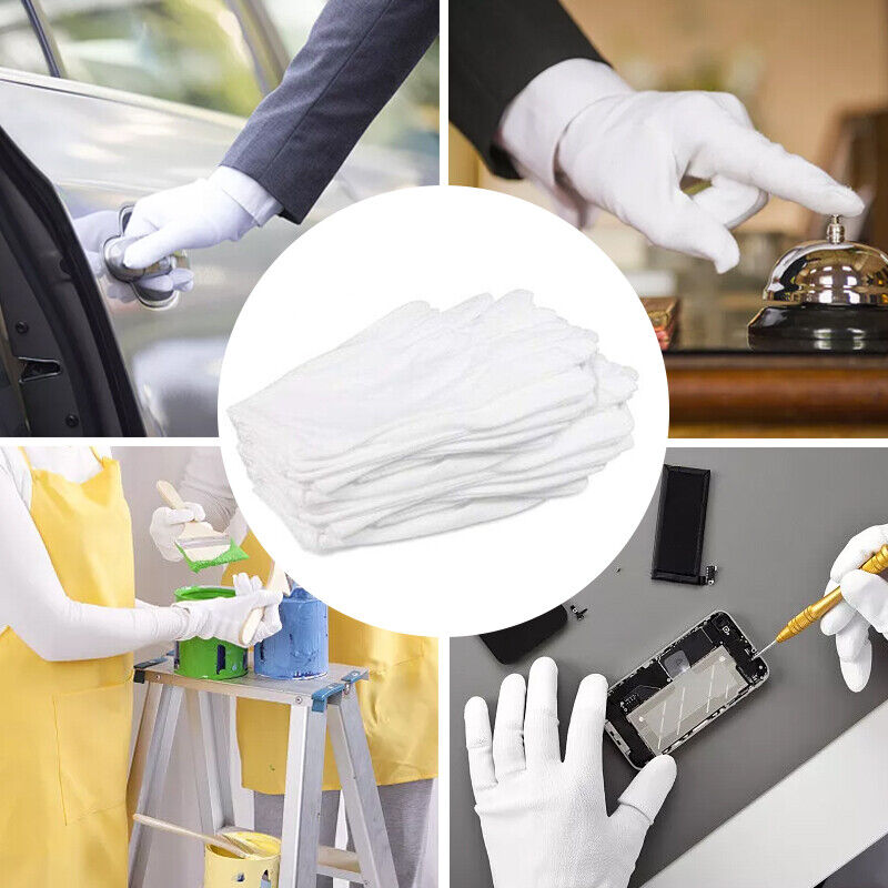 12 Pairs Hands Work Hand Protector Soft Costume Jewellery Cotton White Gloves