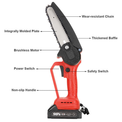 6 Inch Electric Chain Saw Cordless Handheld Garden Pruning Saw Electric Chain Saw Wood Cutter Woodworking Power Tools