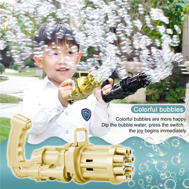 Kids Toys Automatic Gatling Bubble Gun Summer Soap Water Bubble Machine 2 in 1