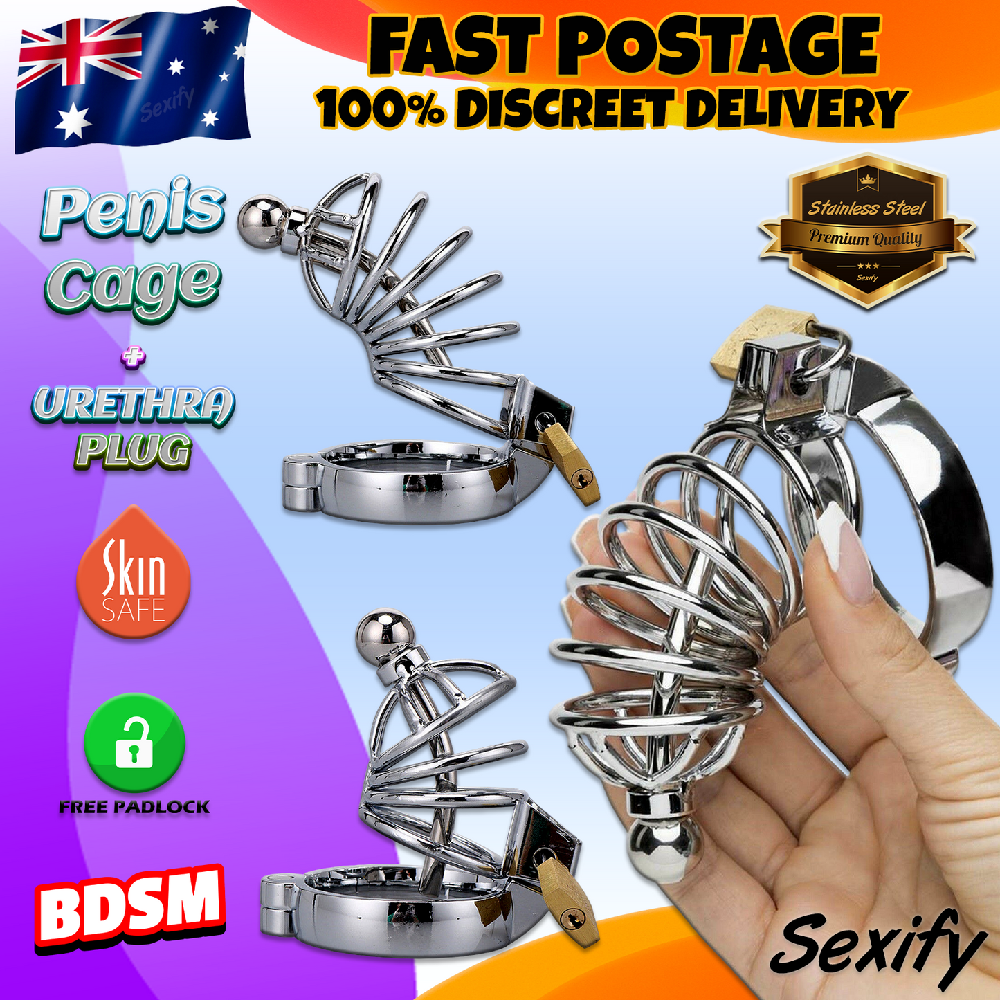 Metal Male Chastity Kit Penis BDSM Cage Cock Fetish Restraint Bondage Sex Toy