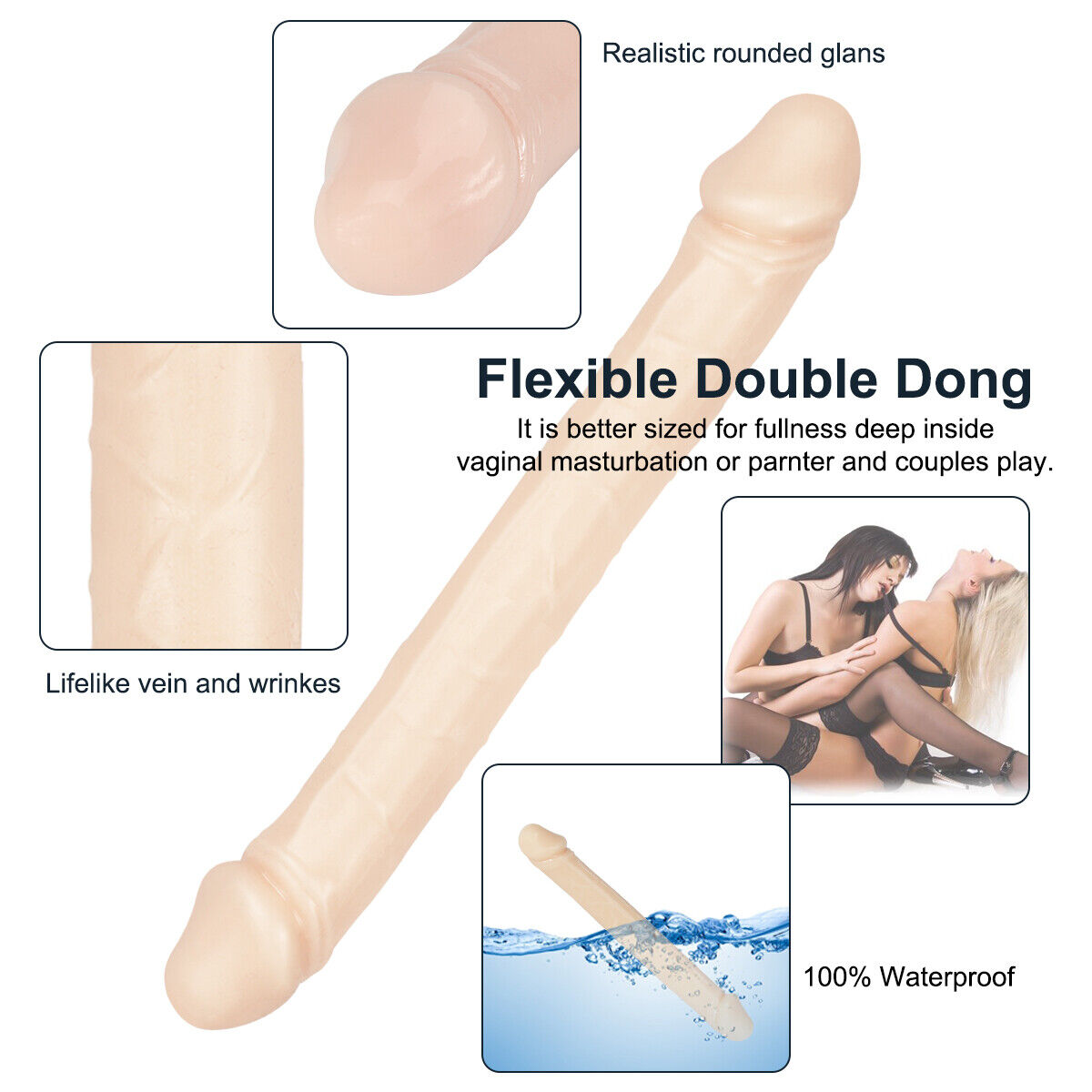 Crystal Realistic Double Ended Dildo Dong Anal G Spot Vagina Lesbian Sex Toy