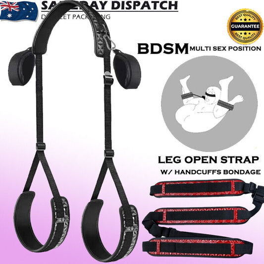 BDSM Leg Open Spreader Restraint Strap with Handcuffs Fetish Bondage Kit Sex Toy