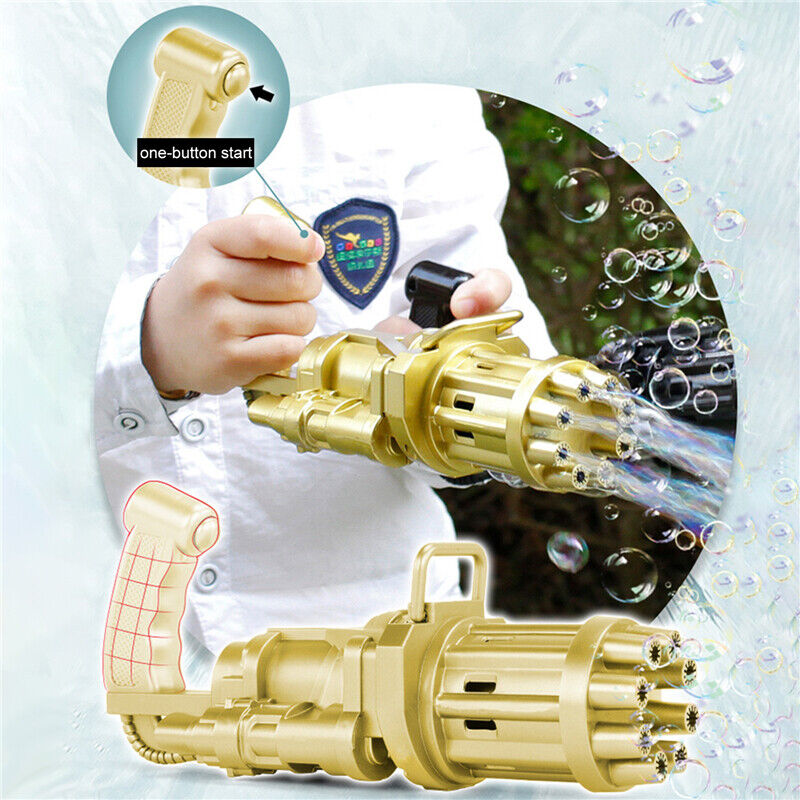 Kids Toys Automatic Gatling Bubble Gun Summer Soap Water Bubble Machine 2 in 1