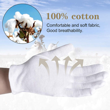 12 Pairs Hands Work Hand Protector Soft Costume Jewellery Cotton White Gloves