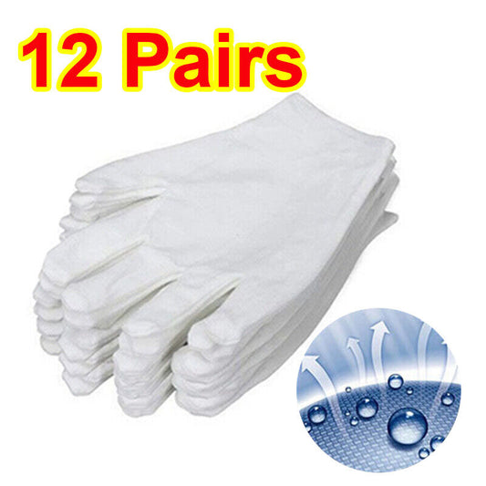 12 Pairs Hands Work Hand Protector Soft Costume Jewellery Cotton White Gloves