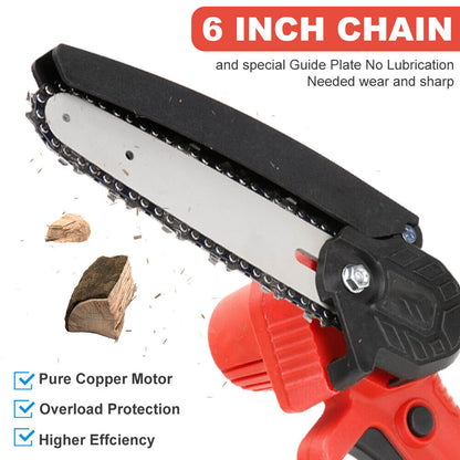 6 Inch Electric Chain Saw Cordless Handheld Garden Pruning Saw Electric Chain Saw Wood Cutter Woodworking Power Tools