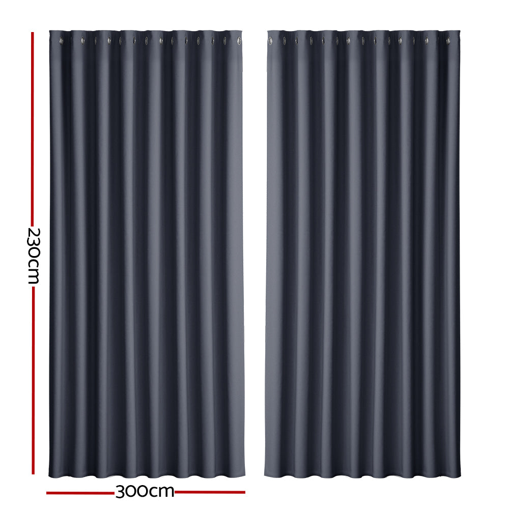 Artiss 2X Blockout Curtains Blackout Window Curtain Eyelet 300x230cm Charcoal