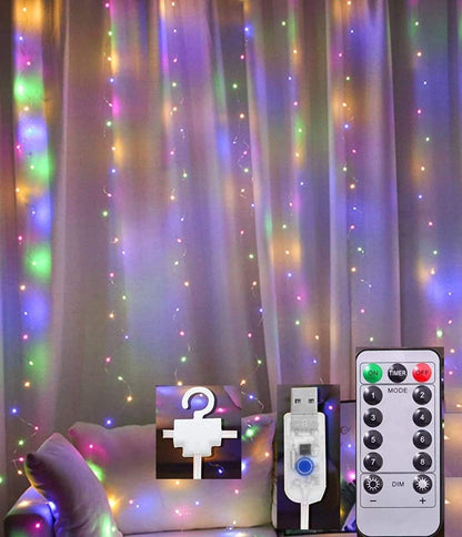 LED String Lights Curtain for Bedroom Wall Party, 8 Modes, USB Powered and IP64 Waterproof (3m x 3m)